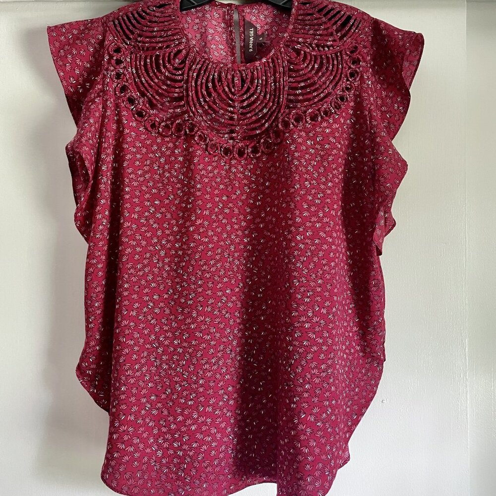 Anthropologie Flutter Sleeve Blouse with cutwork neckline